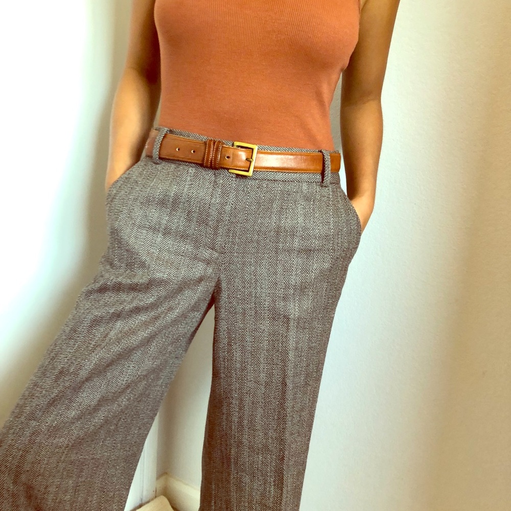 Wide leg herringbone light wool pants